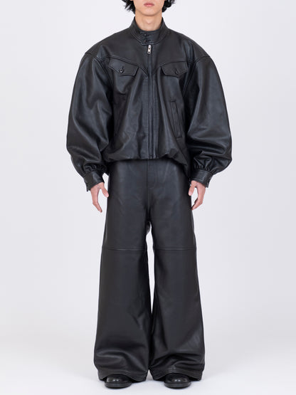 Leather Balloon Harrington Jacket