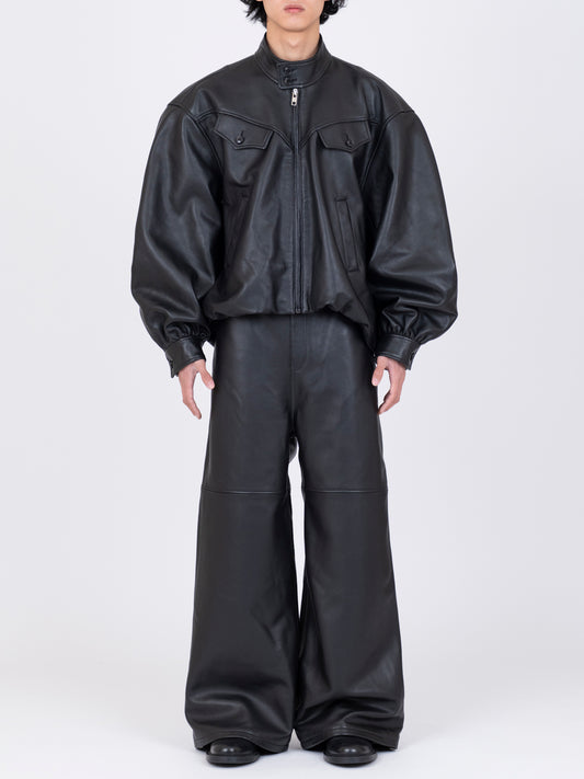 Leather Balloon Harrington Jacket
