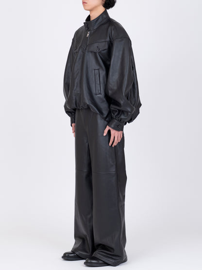 Leather Balloon Harrington Jacket