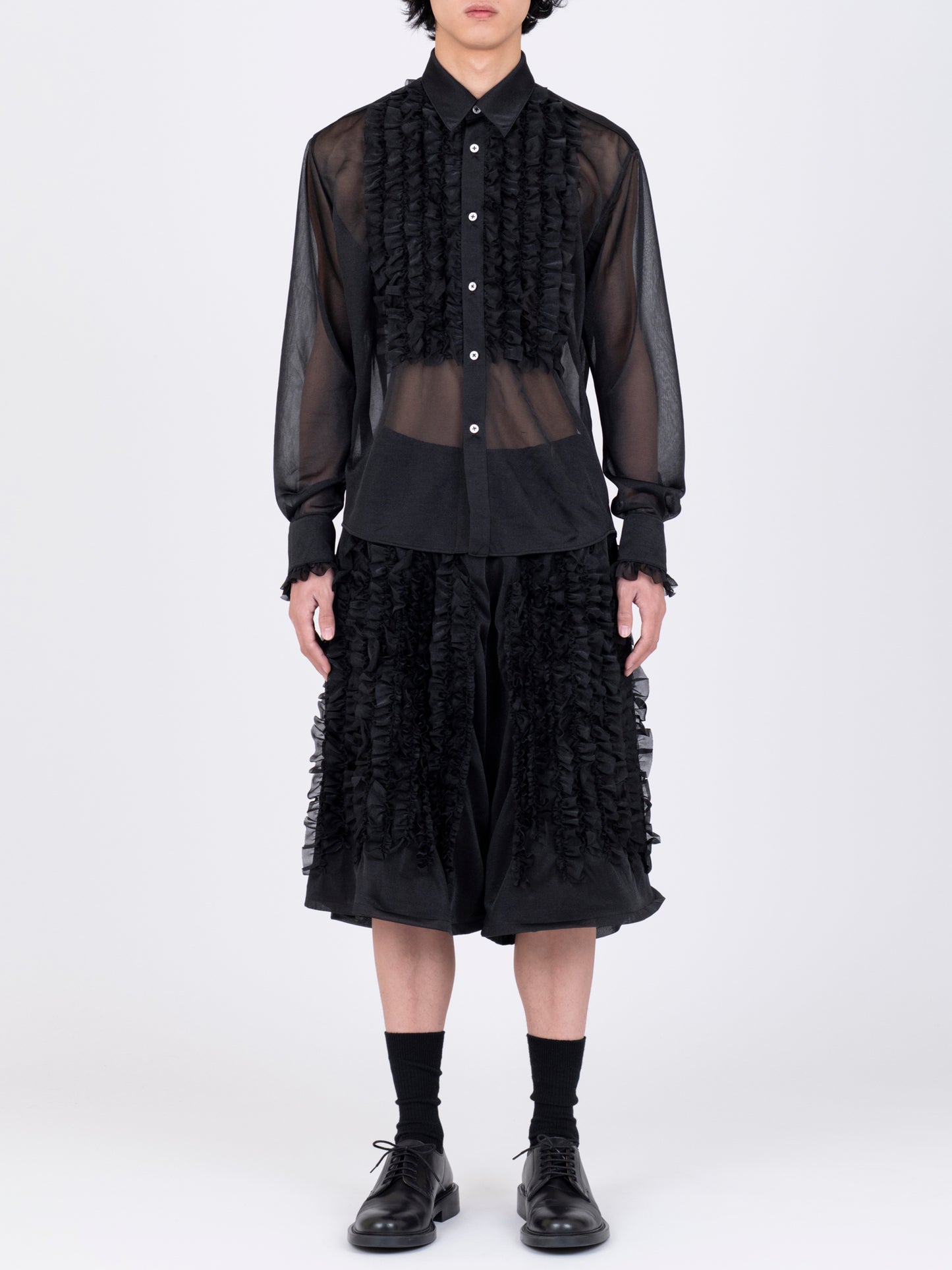 Front Ruffle Chiffon Shirt