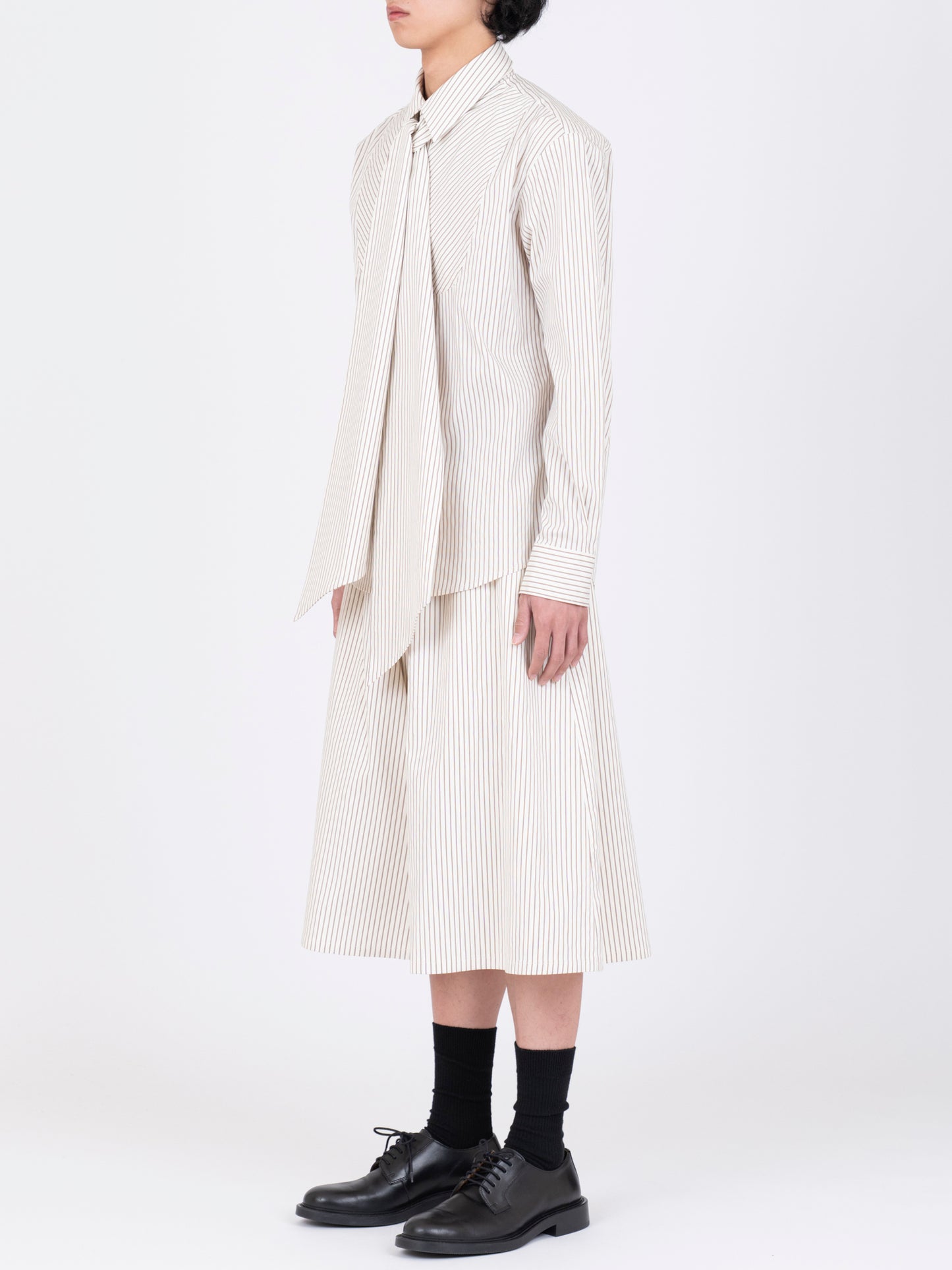 Detachable  Ribbon Collar  Striped Shirt