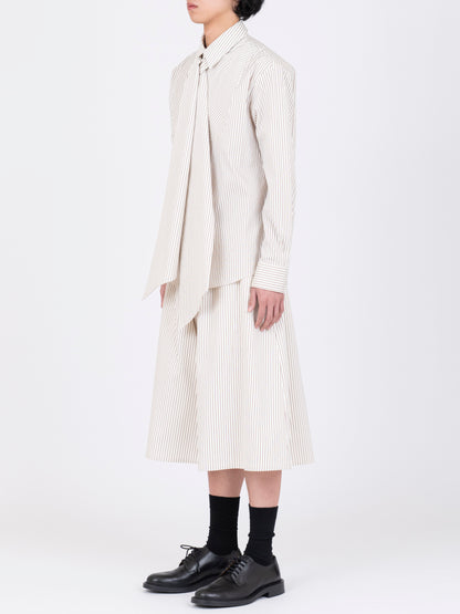 Detachable  Ribbon Collar  Striped Shirt