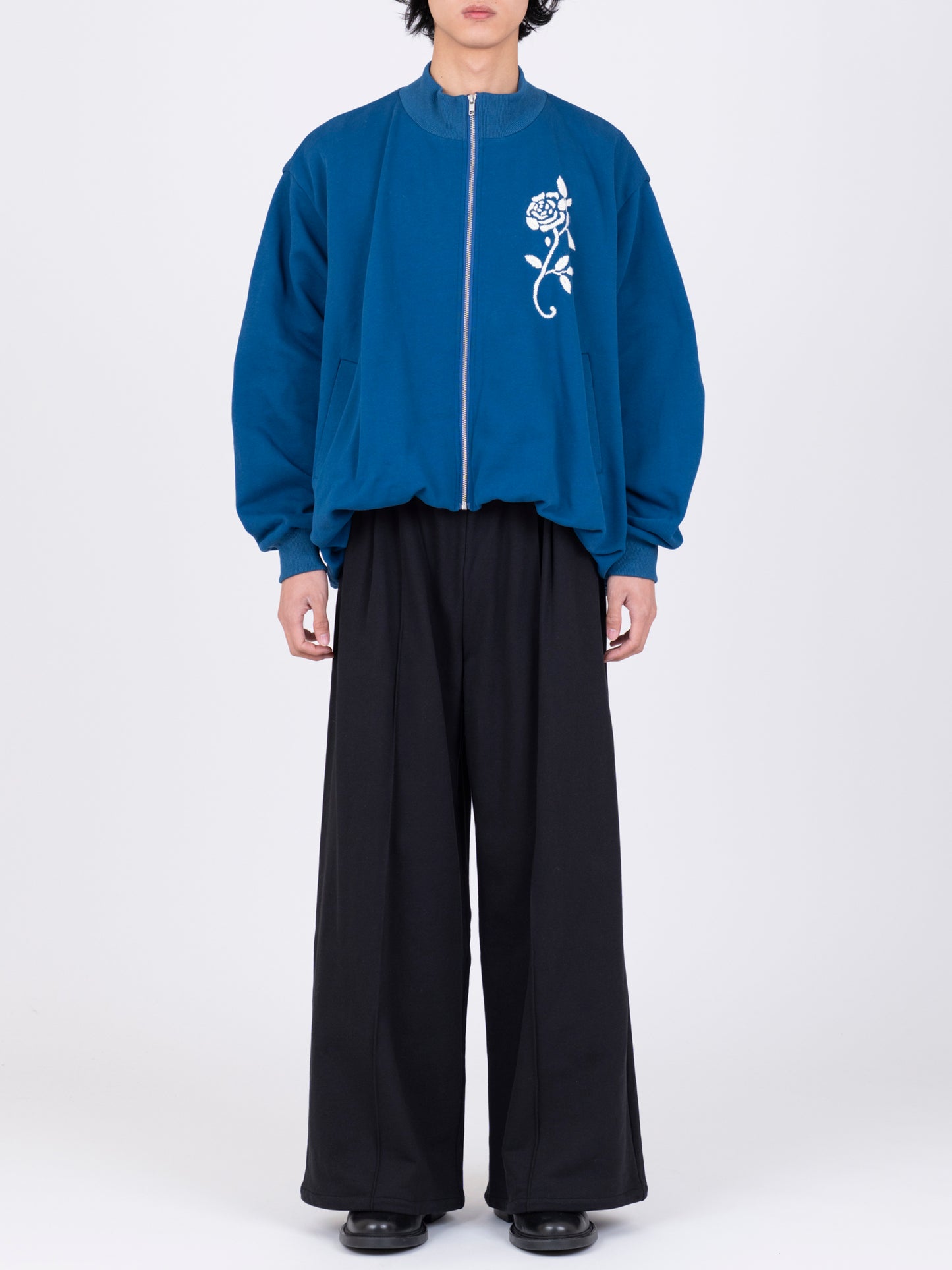 Hand Embroidered Balloon Jersey Zip-Up Top