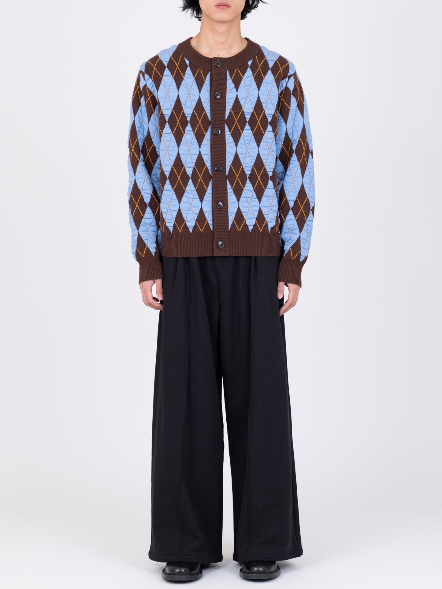 Felted Yarn Argyle Crew Cardigan