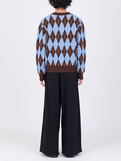 Felted Yarn Argyle Crew Cardigan