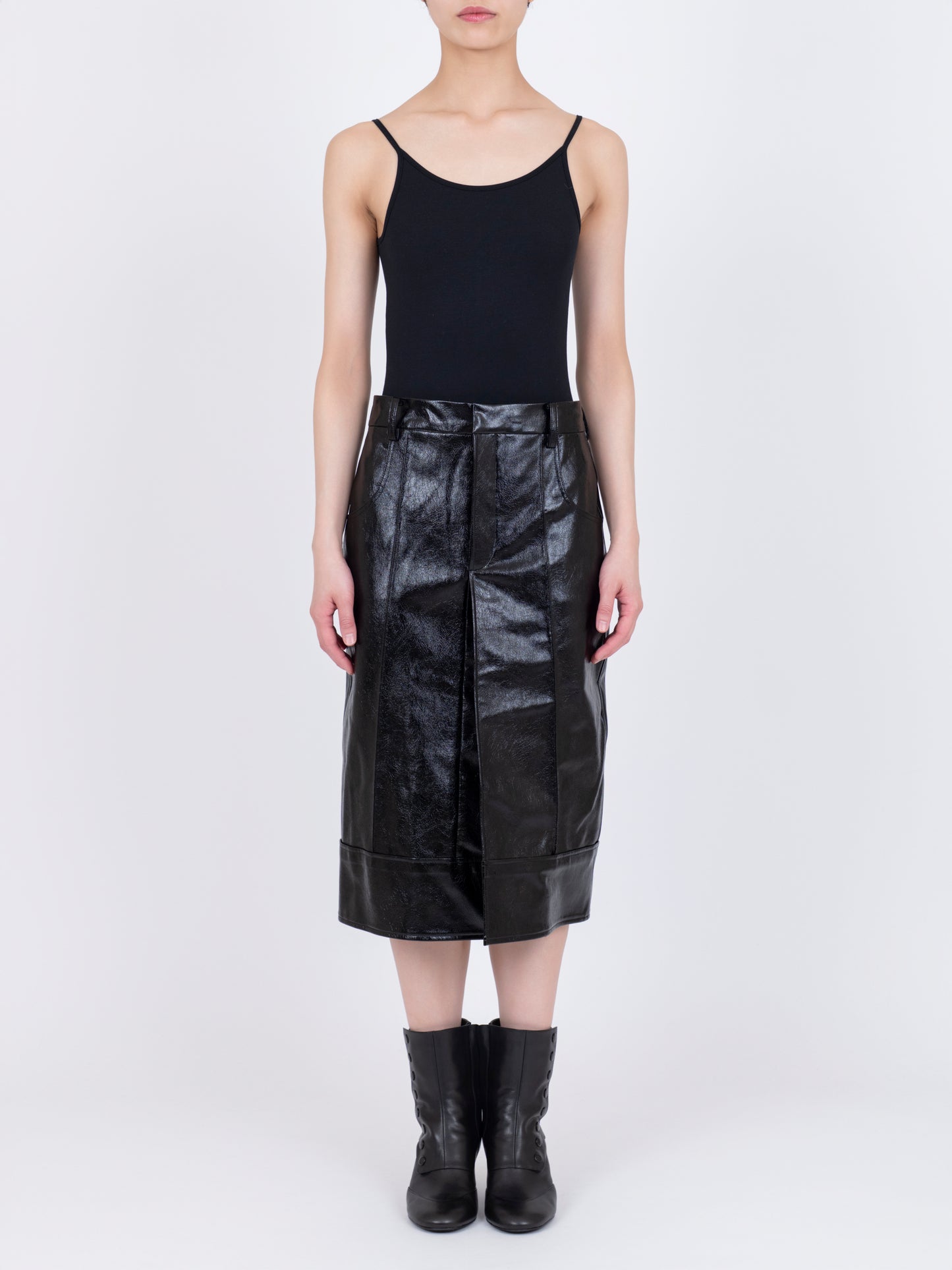 Faux Leather  Plis Skirt