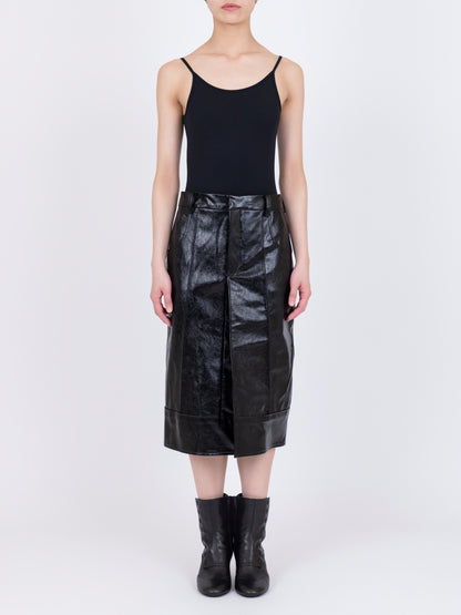 Faux Leather  Plis Skirt