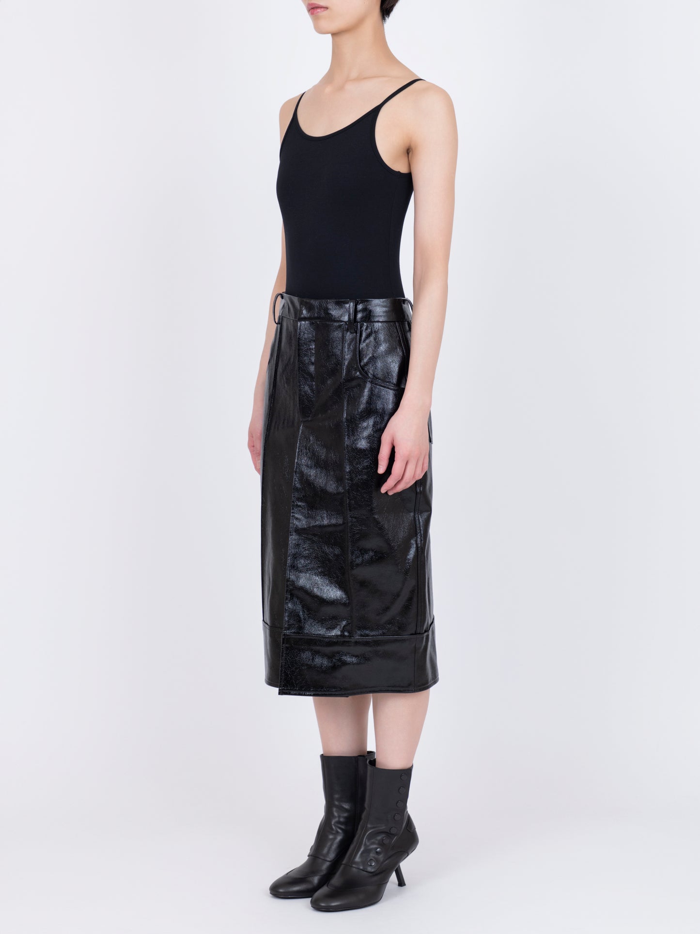 Faux Leather  Plis Skirt