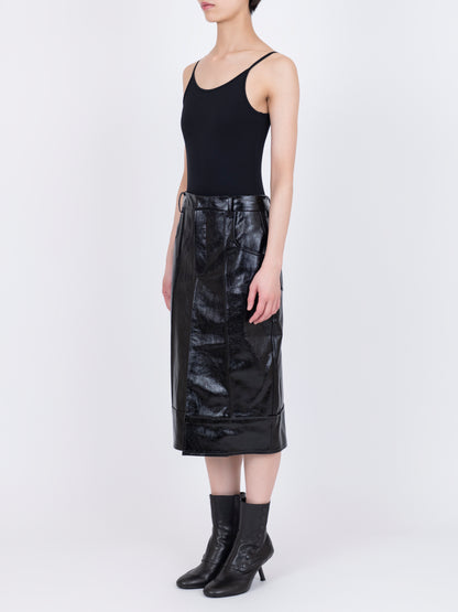 Faux Leather  Plis Skirt
