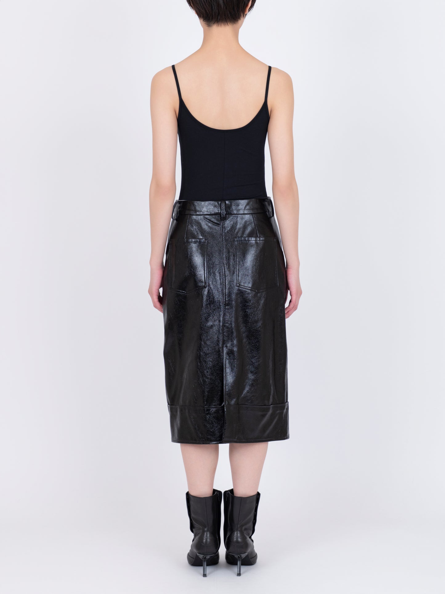 Faux Leather  Plis Skirt