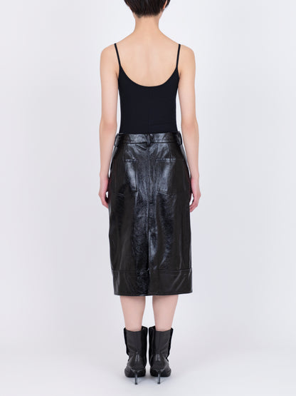 Faux Leather  Plis Skirt