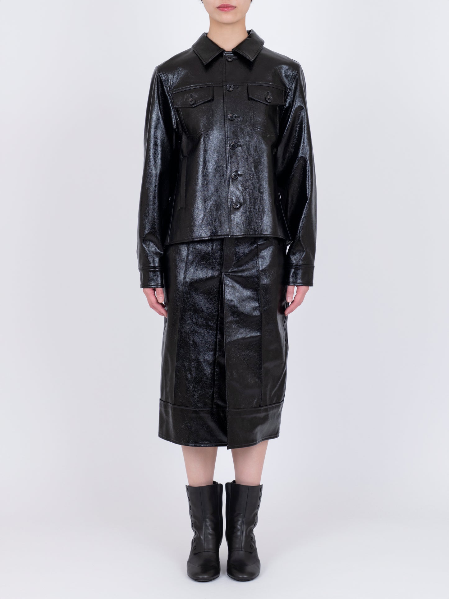 Faux Leather  Plis Creux Jacket