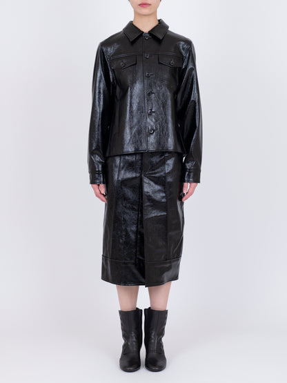 Faux Leather  Plis Creux Jacket