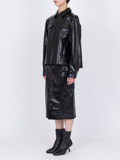 Faux Leather  Plis Creux Jacket