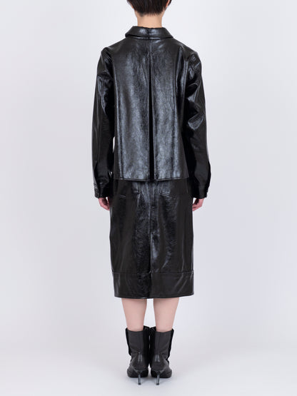 Faux Leather  Plis Creux Jacket