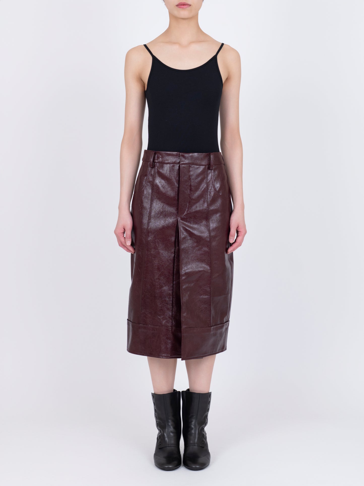Faux Leather  Plis Skirt