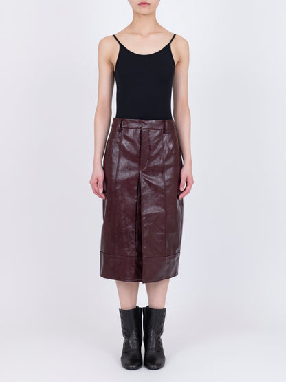 Faux Leather  Plis Skirt