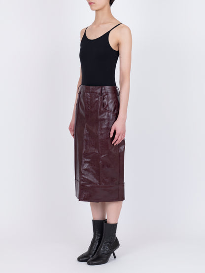 Faux Leather  Plis Skirt