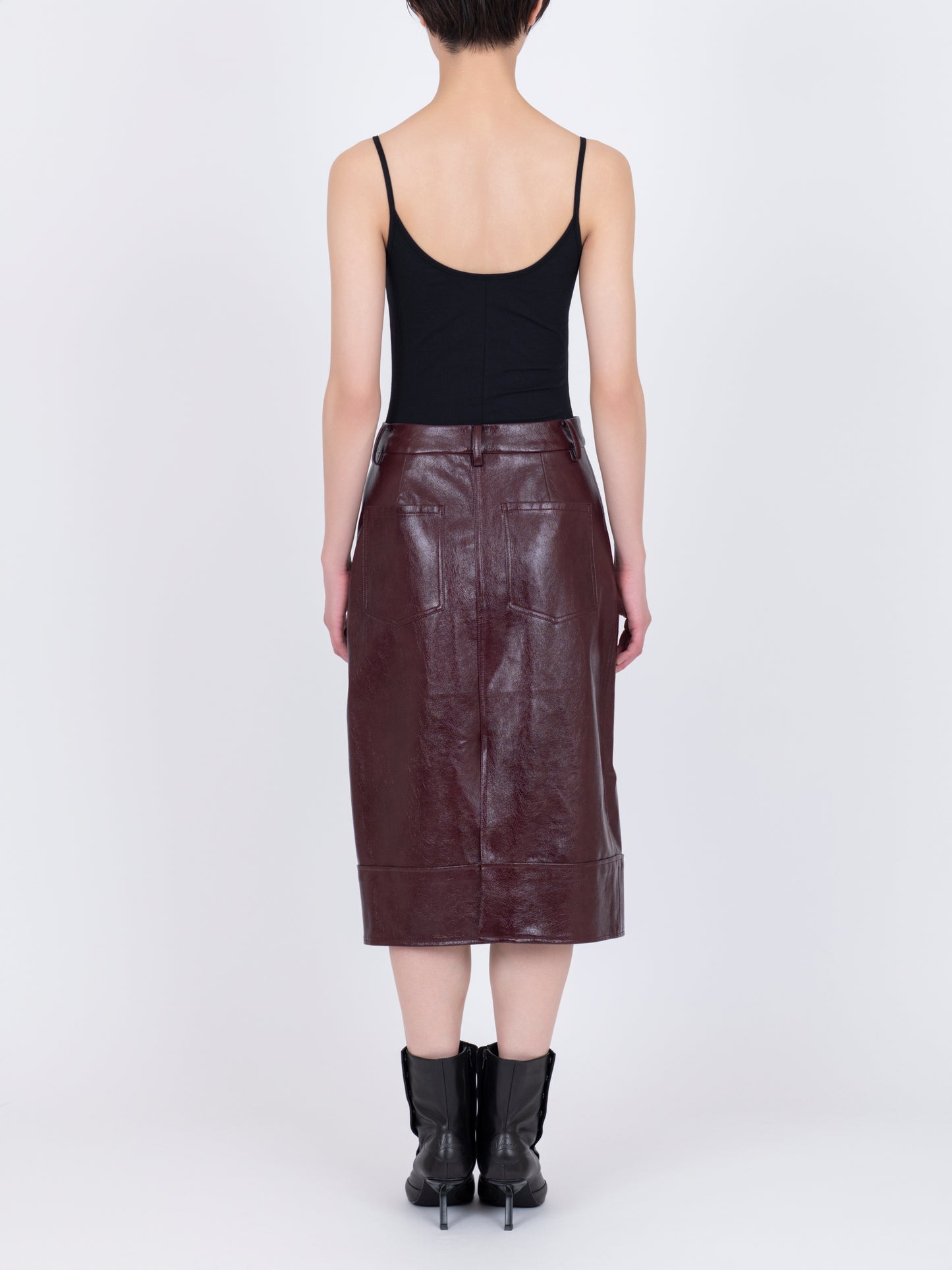 Faux Leather  Plis Skirt