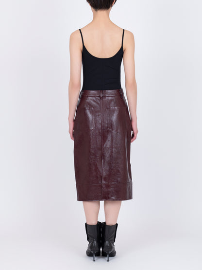 Faux Leather  Plis Skirt