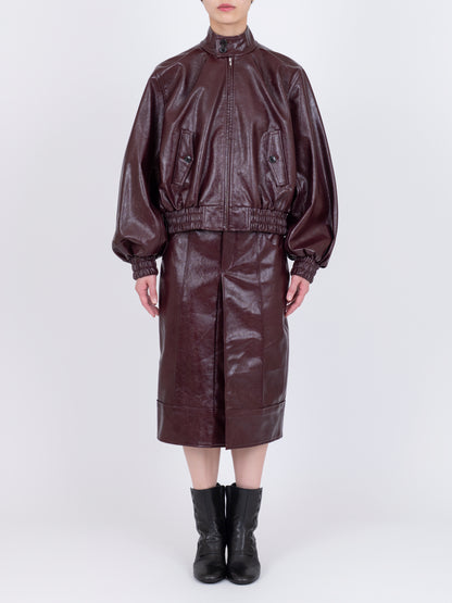 Faux Leather  Plis Bomber Jacket