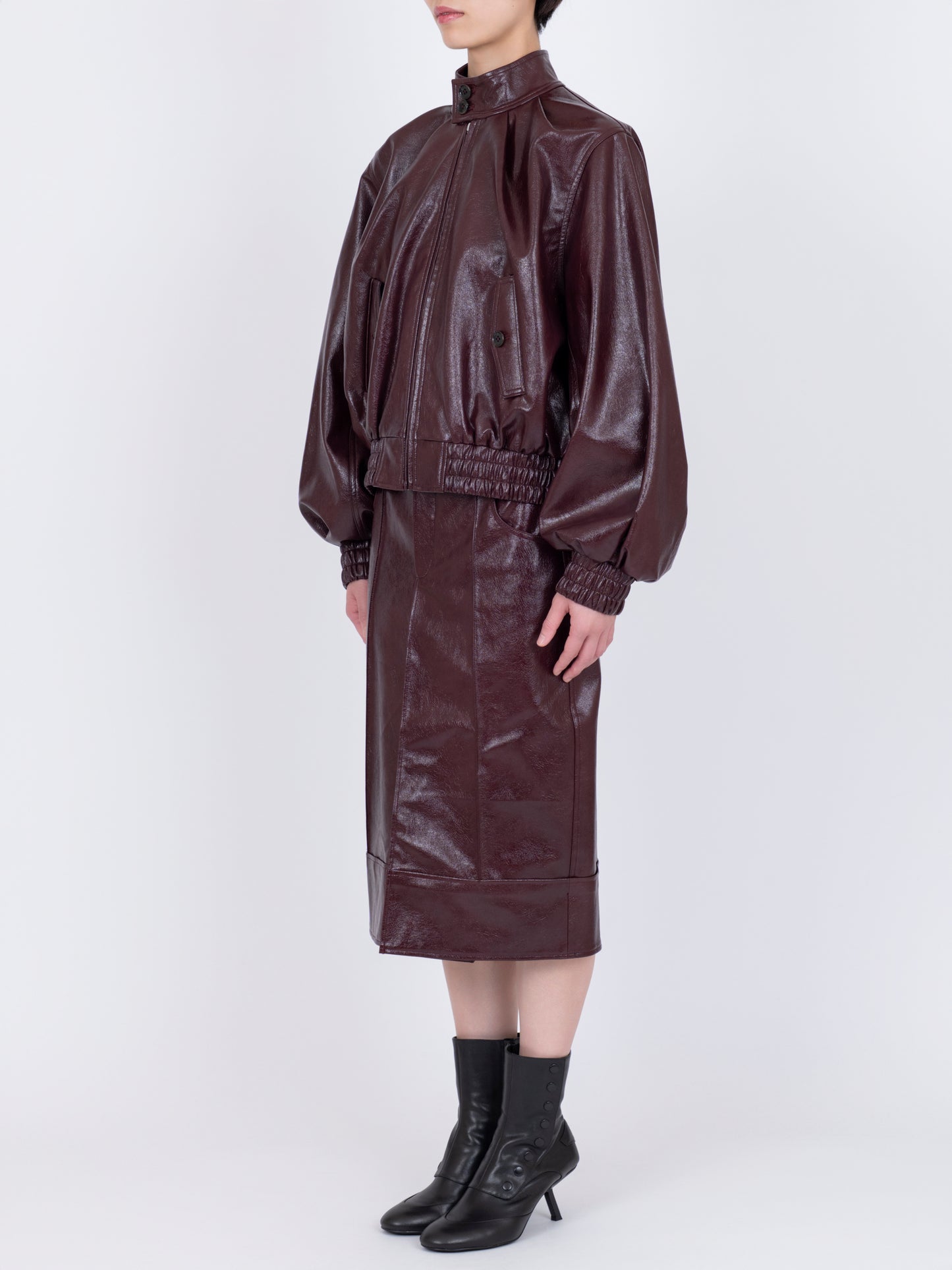 Faux Leather  Plis Bomber Jacket
