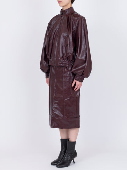 Faux Leather  Plis Bomber Jacket