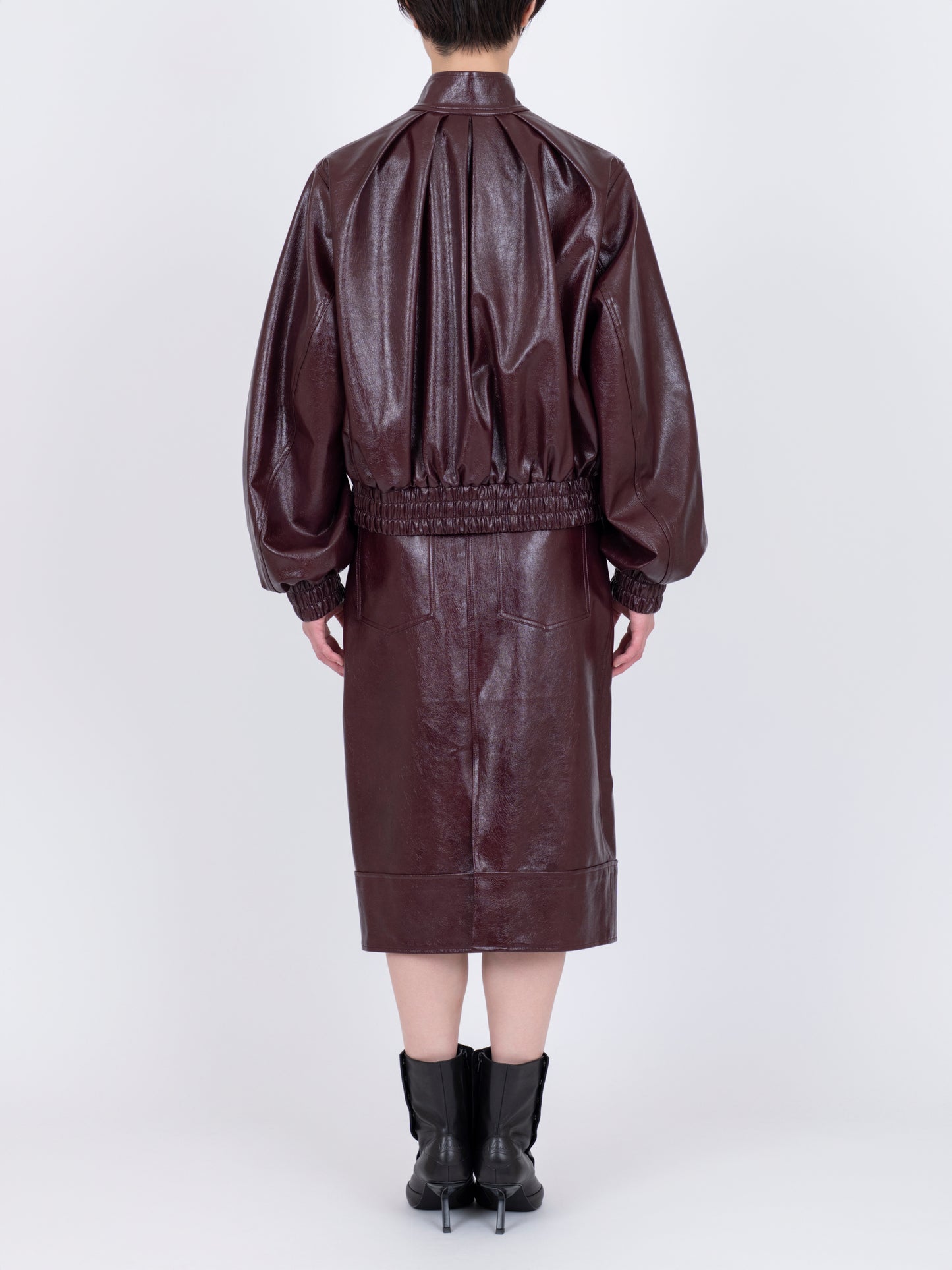 Faux Leather  Plis Bomber Jacket