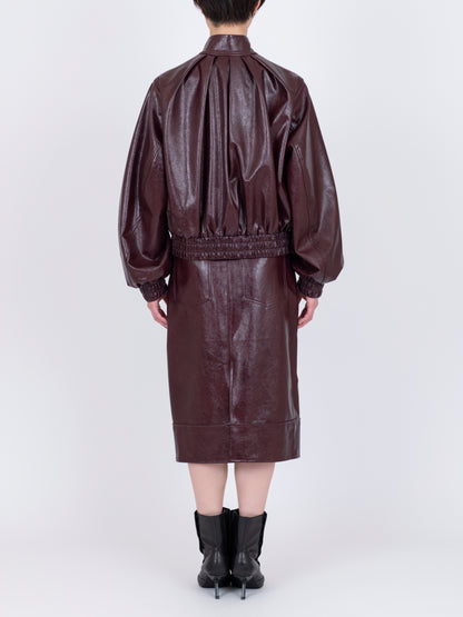 Faux Leather  Plis Bomber Jacket