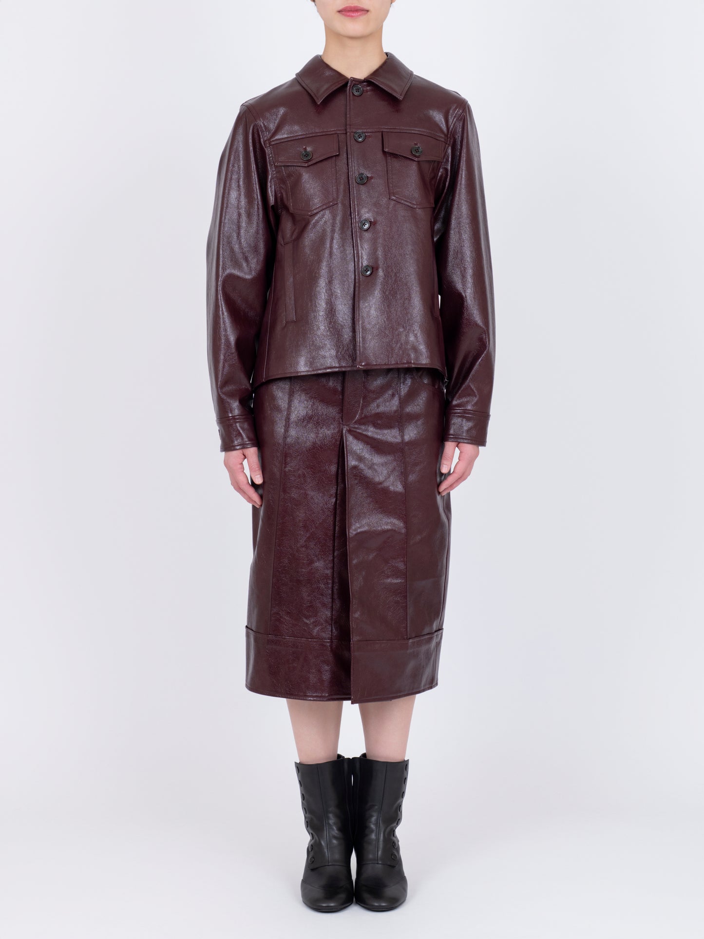 Faux Leather  Plis Creux Jacket