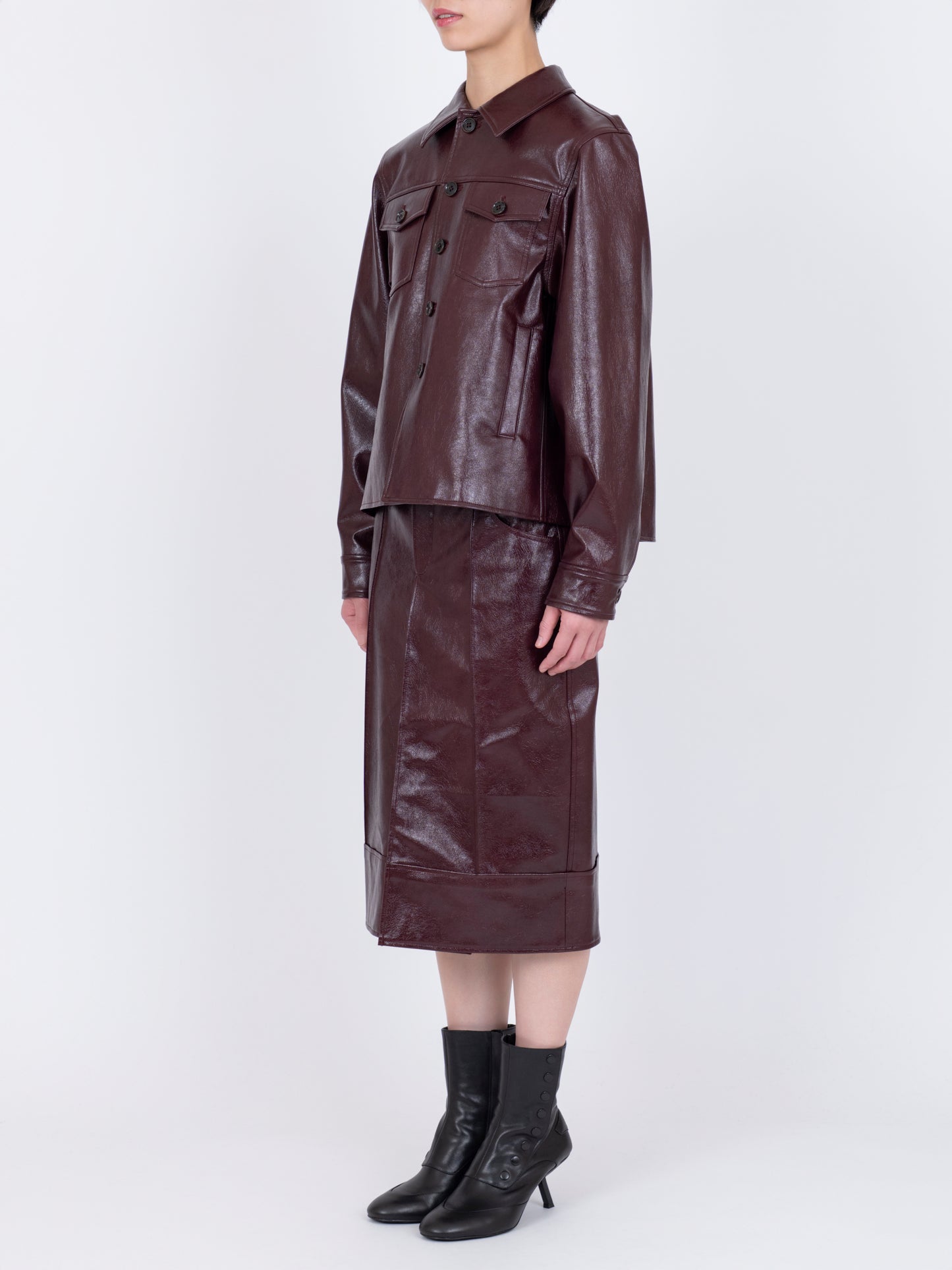 Faux Leather  Plis Creux Jacket