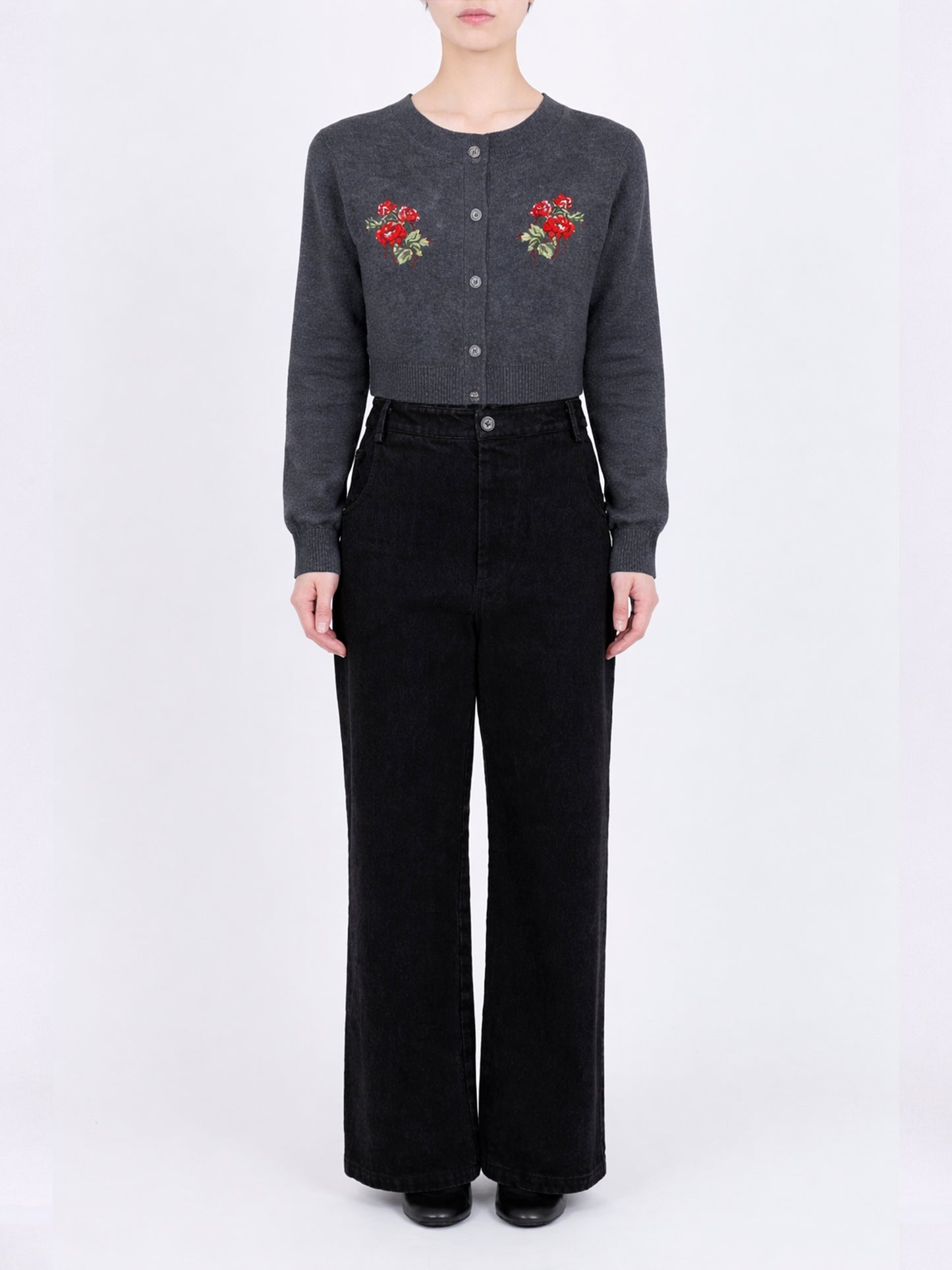 Rose Hand Broderie  Crew Cardigan