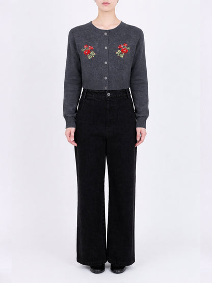 Rose Hand Broderie  Crew Cardigan