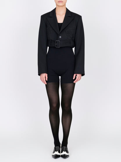 Flower Applique Cropped Blazer
