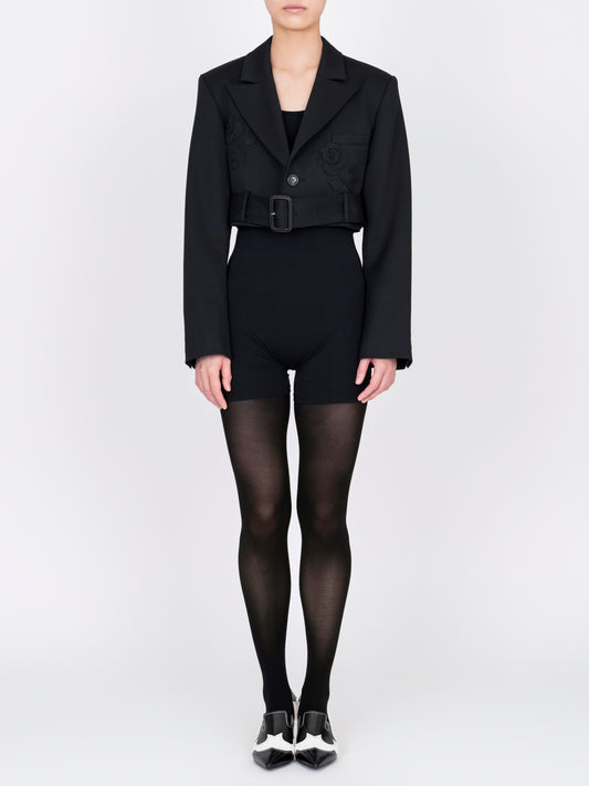Flower Applique Cropped Blazer