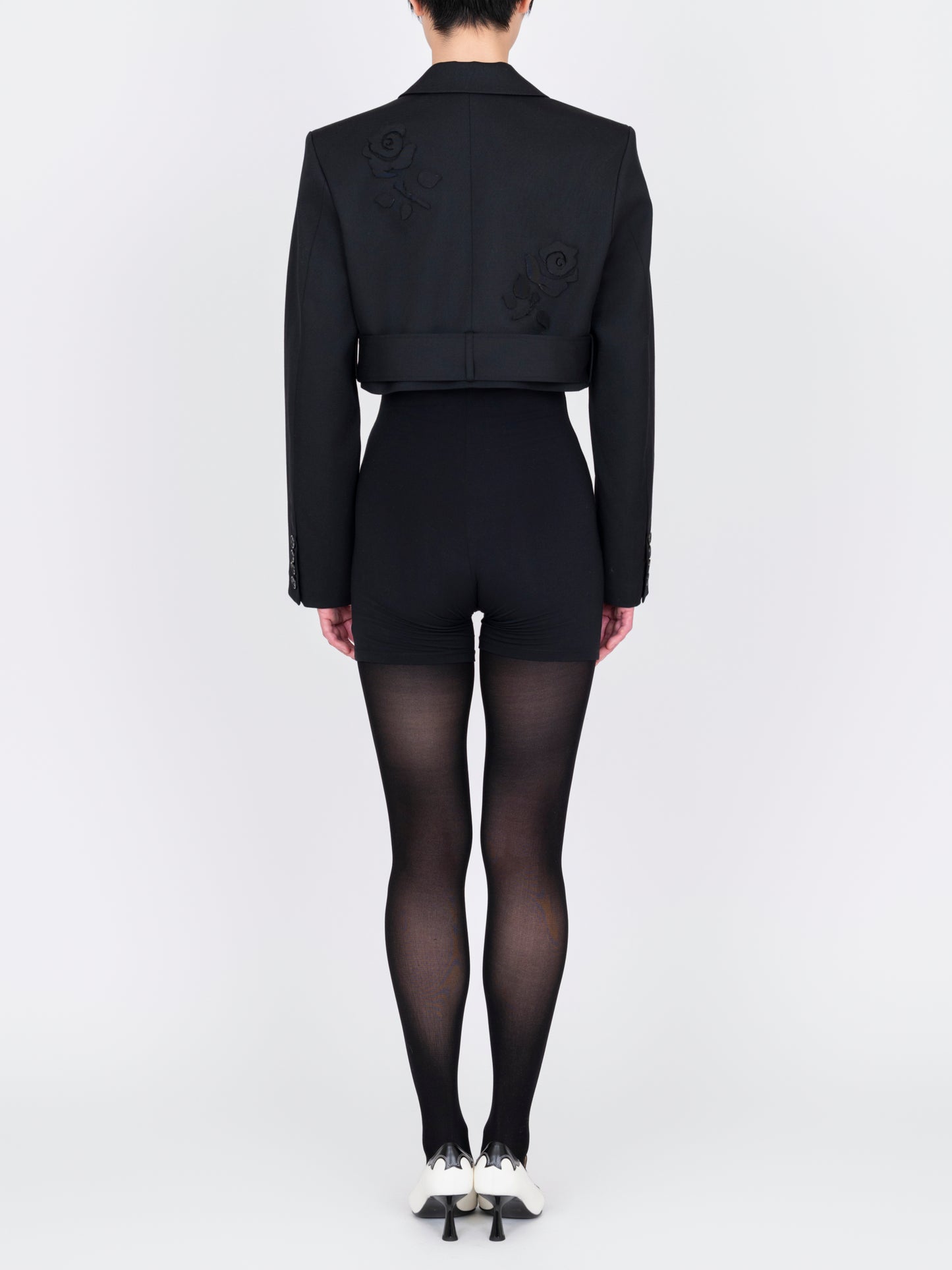 Flower Applique Cropped Blazer