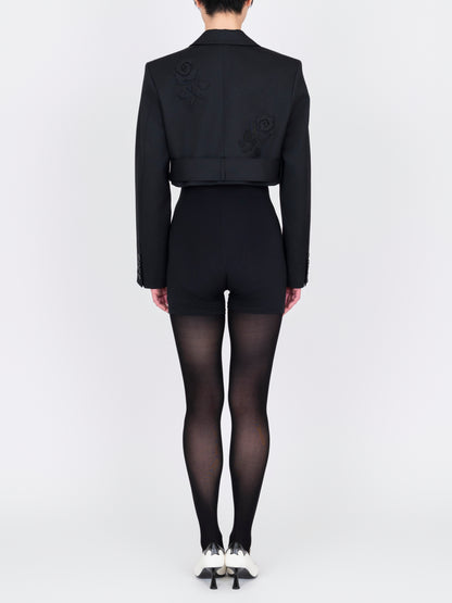 Flower Applique Cropped Blazer