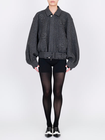 Flower Applique Bomber Jacket