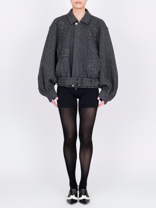 Flower Applique Bomber Jacket