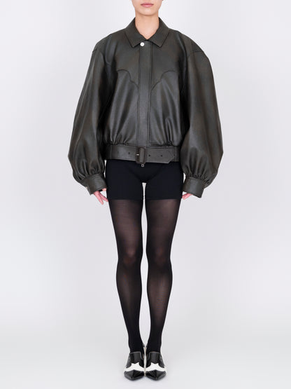 Faux Leather Bomber Jacket