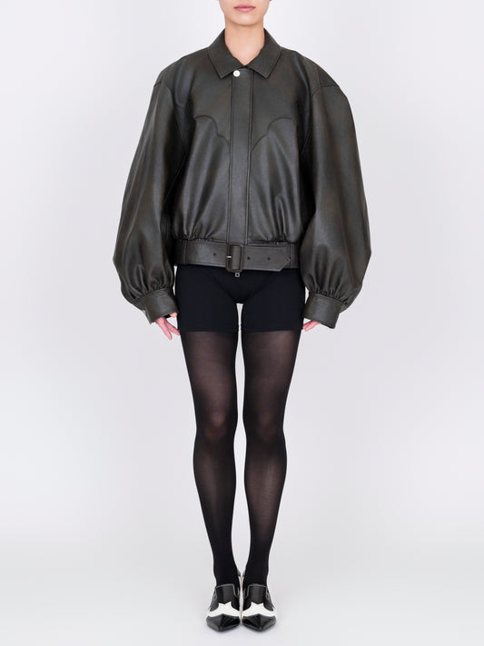 Faux Leather Bomber Jacket