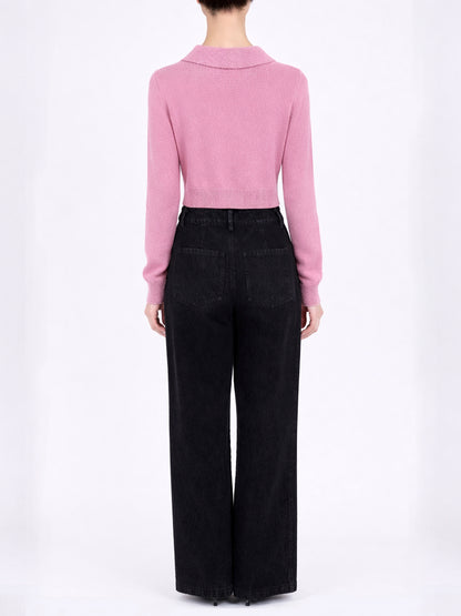 Rose Hand Broderie  Polo Cardigan