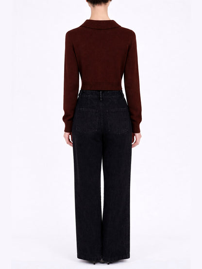 Rose Hand Broderie  Polo Cardigan