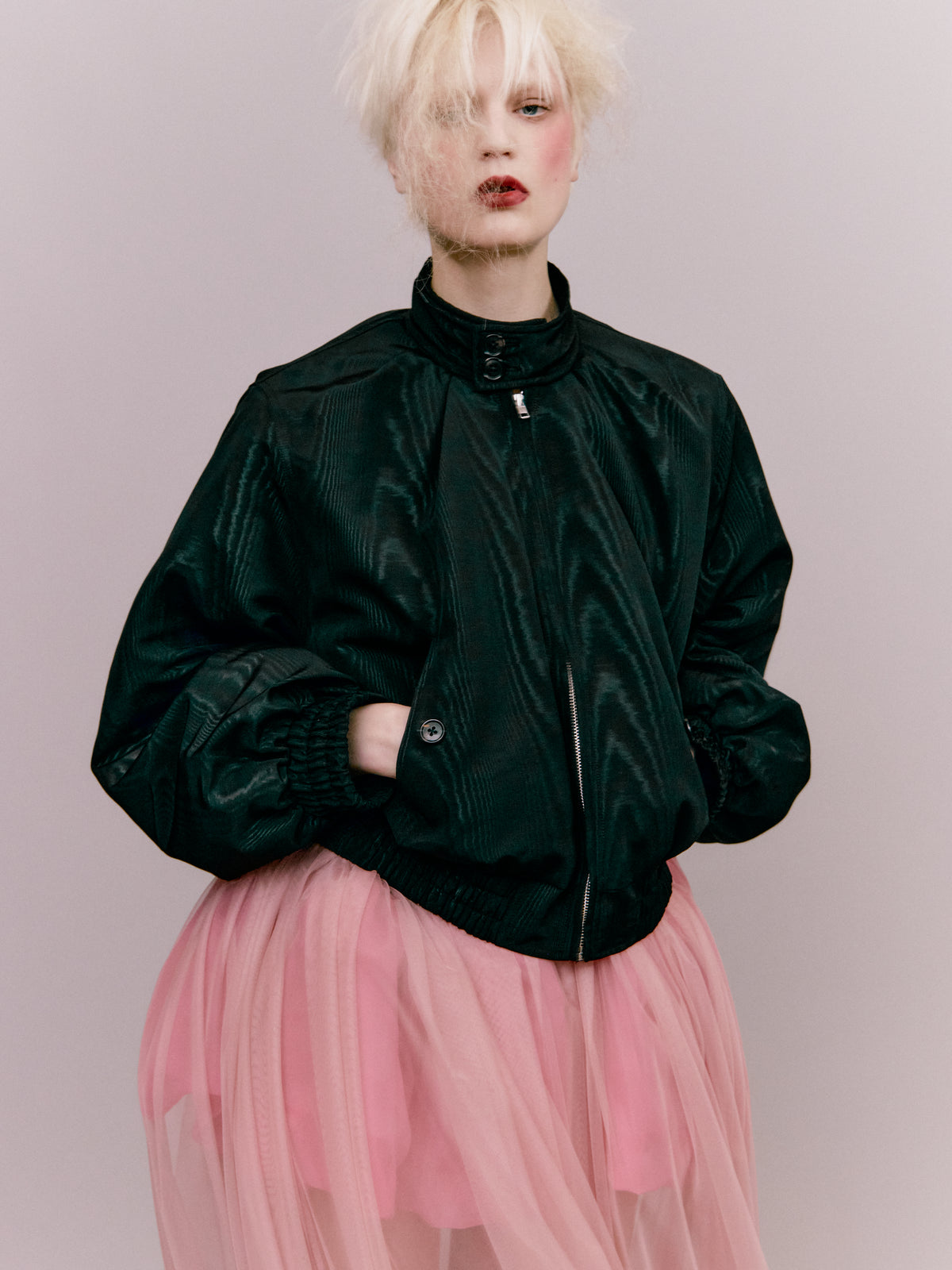 Moiré Plis Bomber Jacket