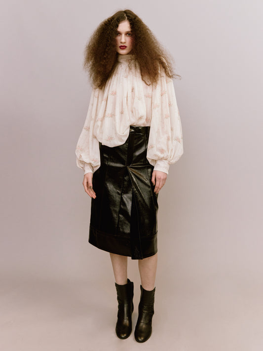 Faux Leather  Plis Skirt