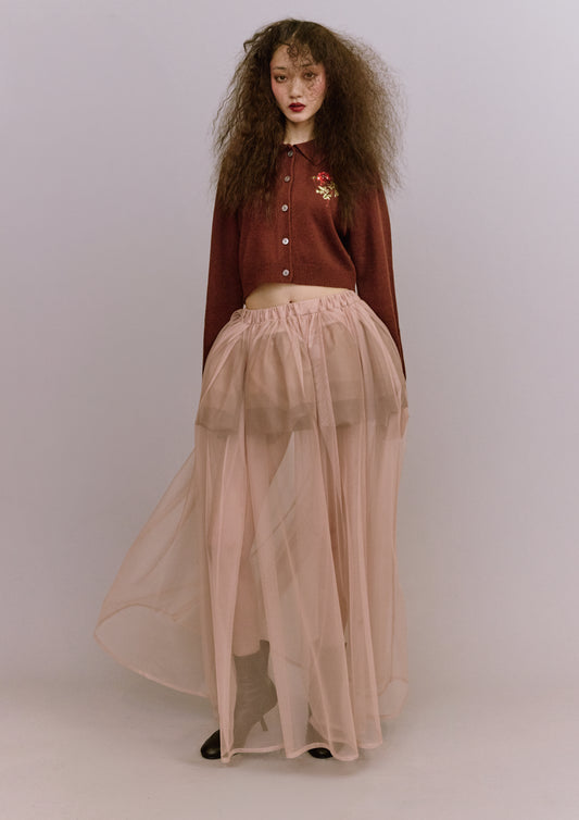 Rose Hand Broderie  Polo Cardigan