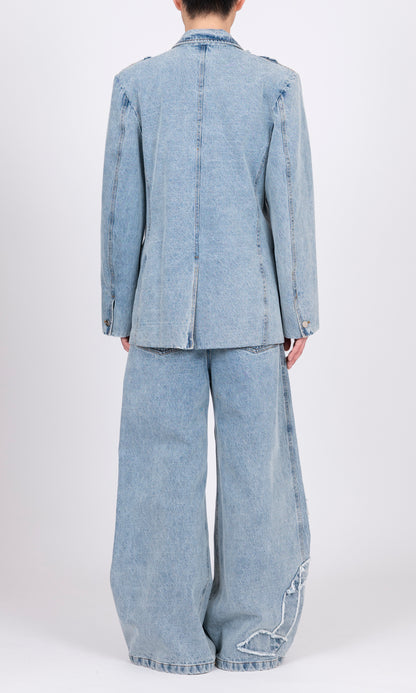 Denim Ruffle Blazer