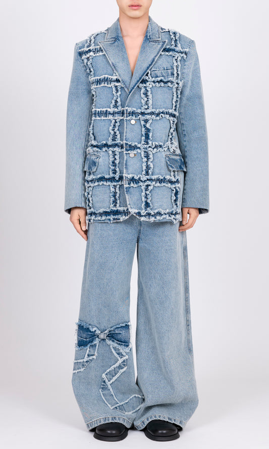 Denim Ruffle Blazer