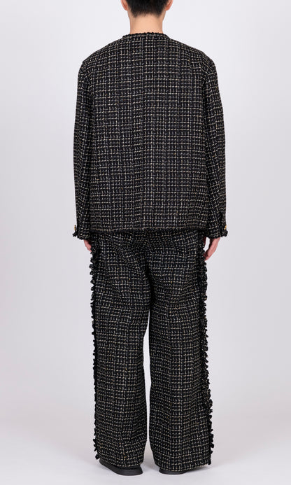 Ruffle Tweed Collarless Jacket