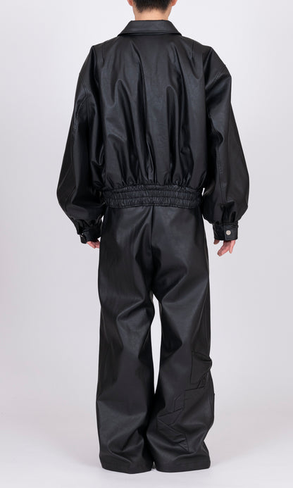 Ribbon Detail Faux Leather Bomber Jacket